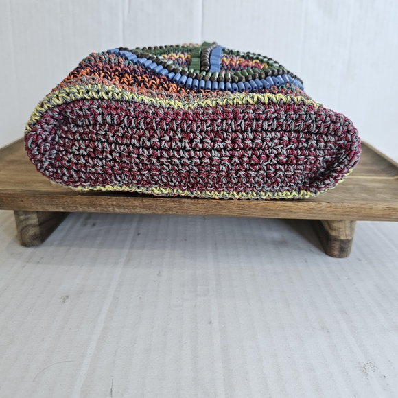 The Sak Multicolor Knit Peace Sign Crossbody Bag Zip Close Beading Boho Colorful - Picture 6 of 15